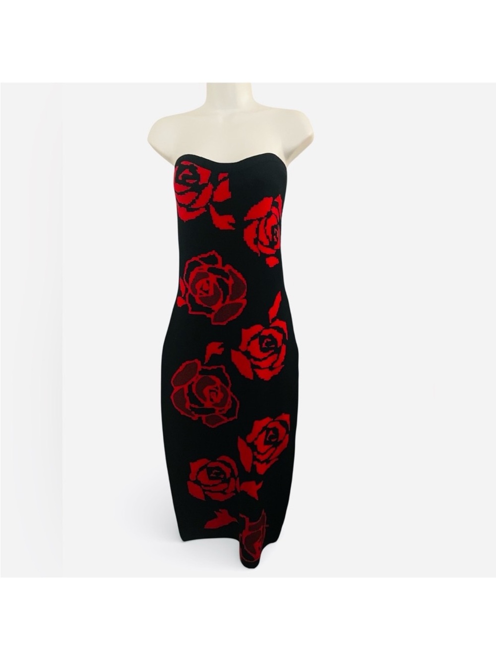 Madden Girl Strapless Black and Red Floral Dress